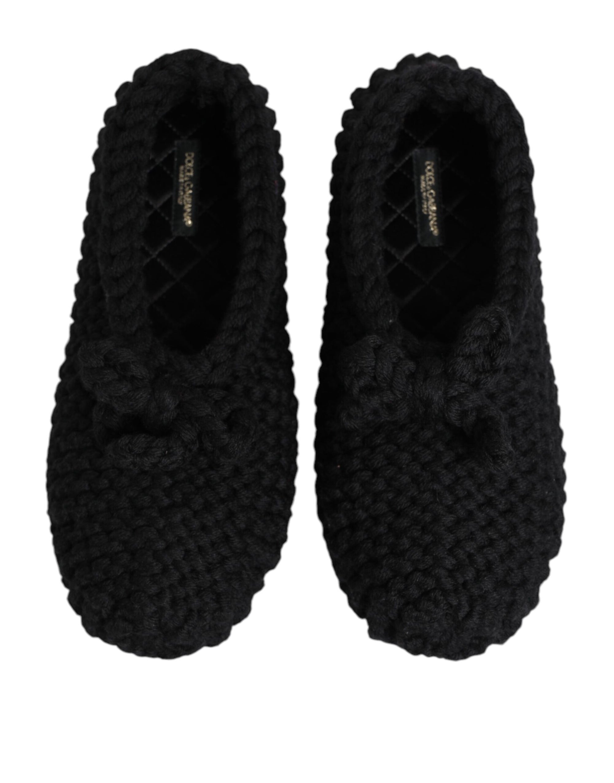 Dolce &amp; Gabbana Black Wool Knit Slip On Ballerina Flats Shoes