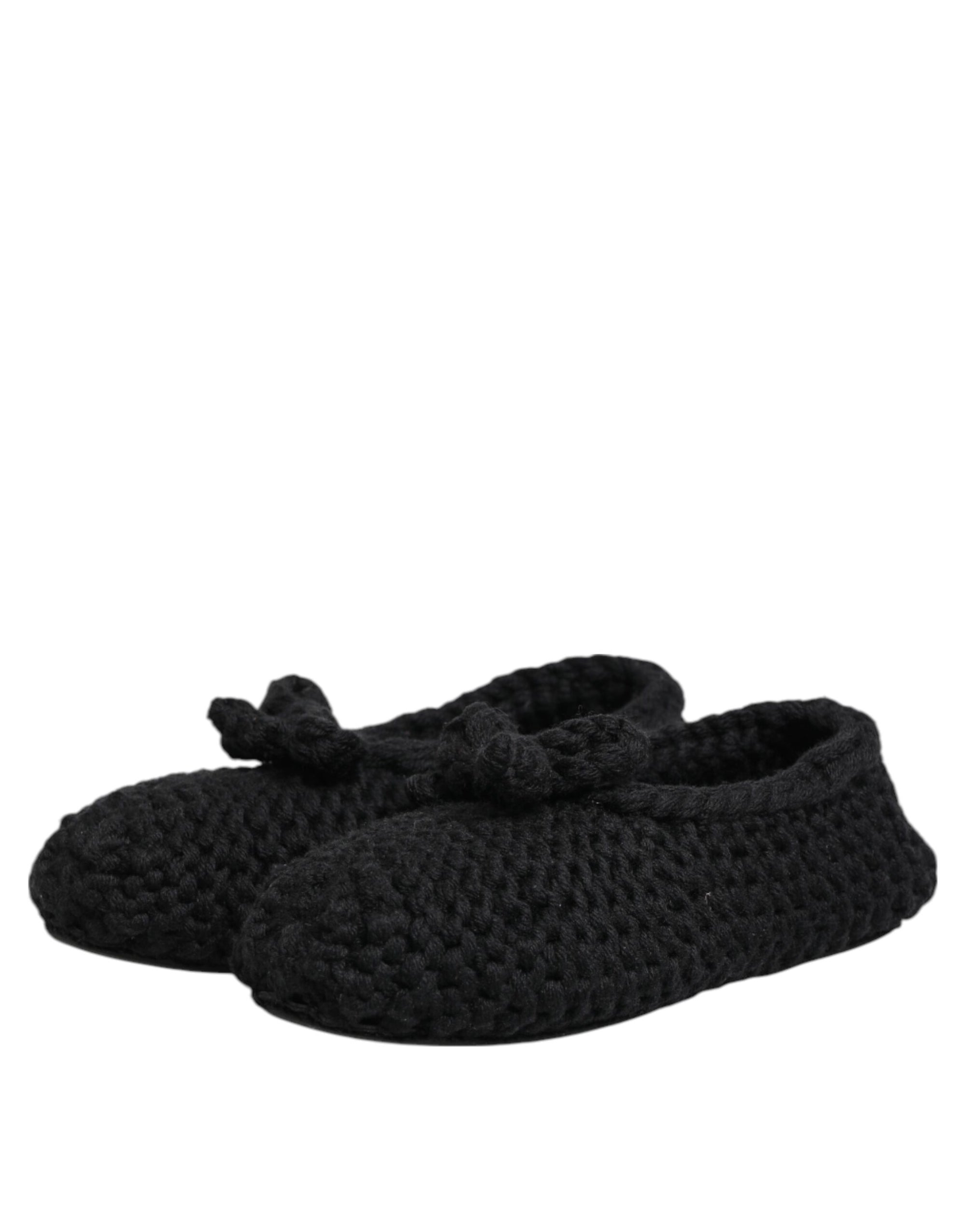 Dolce &amp; Gabbana Black Wool Knit Slip On Ballerina Flats Shoes