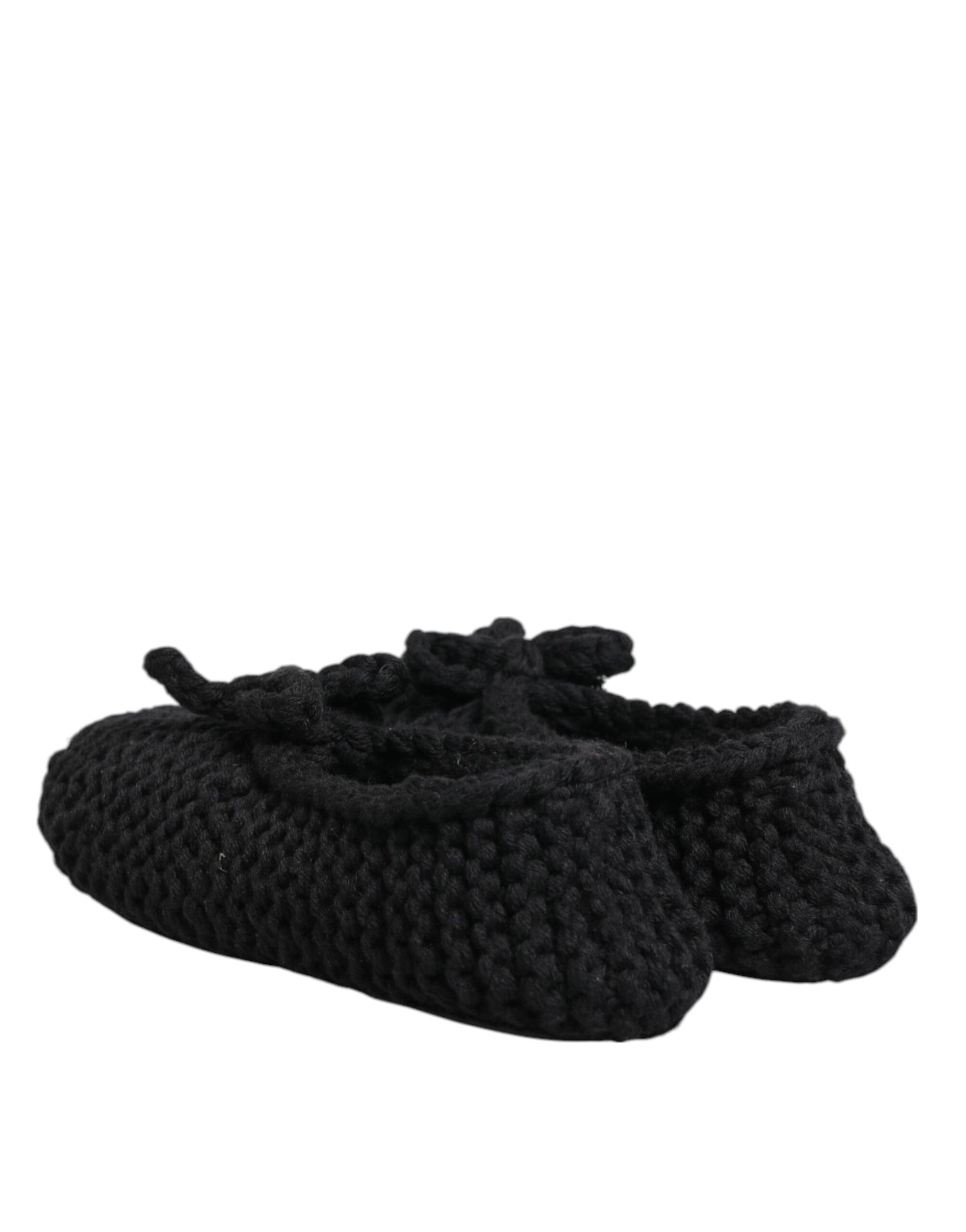 Dolce &amp; Gabbana Black Wool Knit Slip On Ballerina Flats Shoes