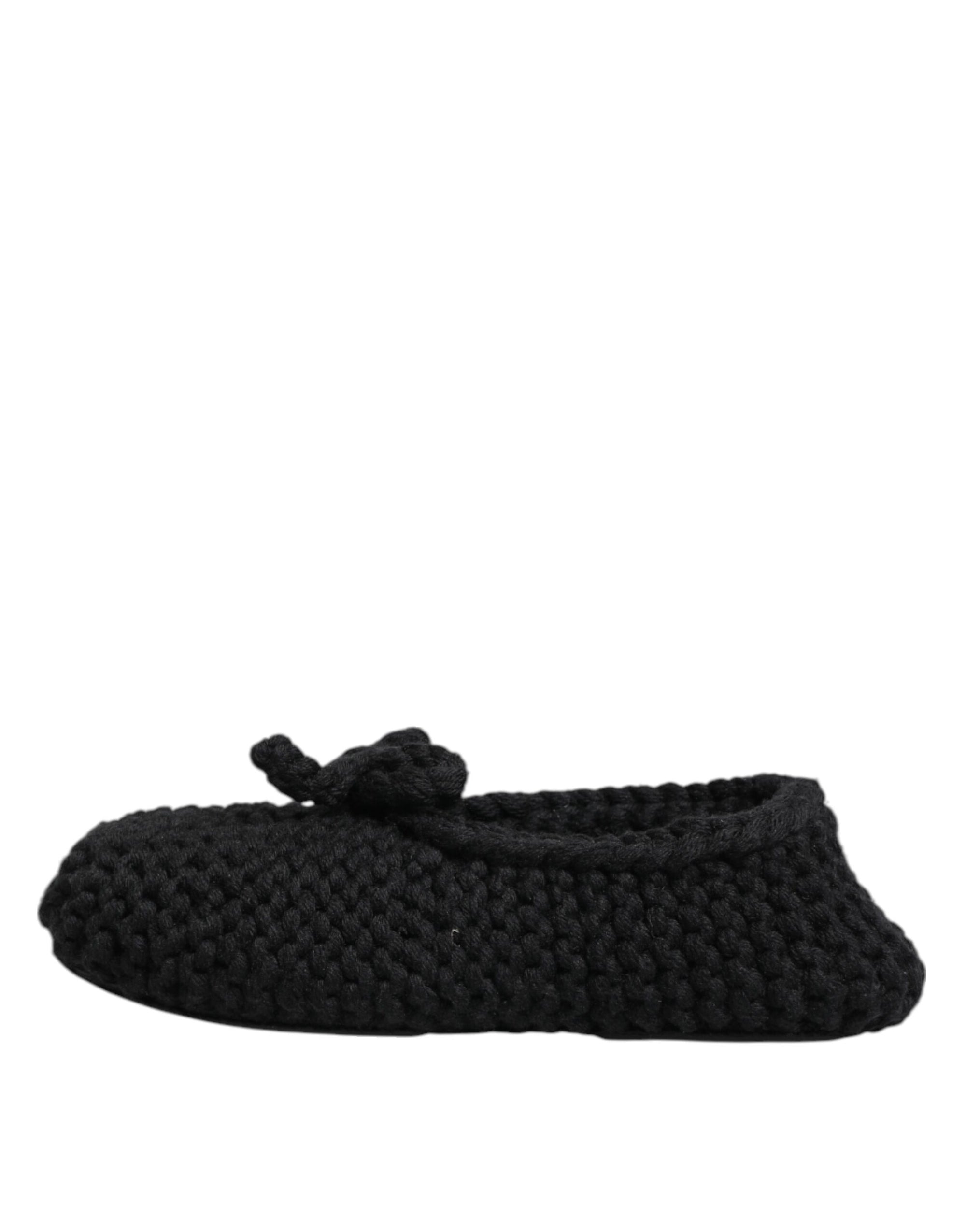 Dolce &amp; Gabbana Black Wool Knit Slip On Ballerina Flats Shoes