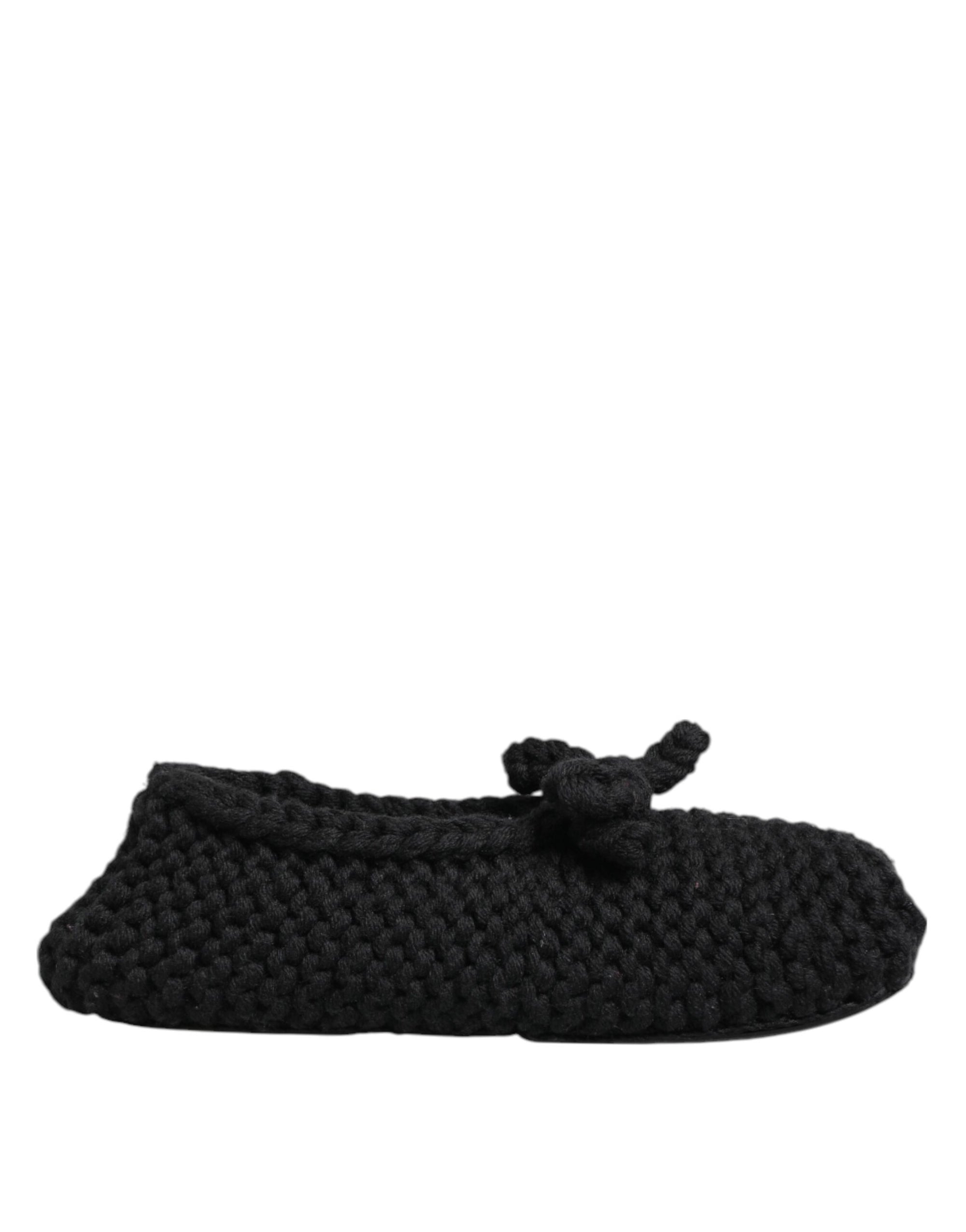 Dolce &amp; Gabbana Black Wool Knit Slip On Ballerina Flats Shoes