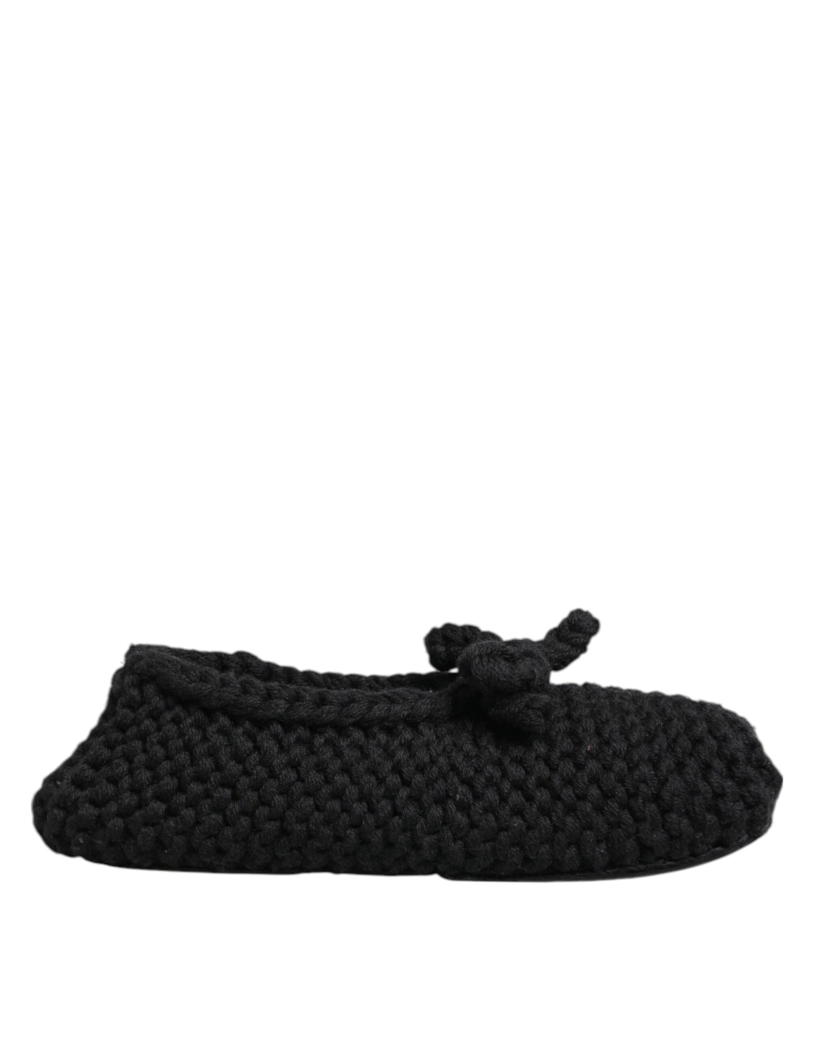 Dolce &amp; Gabbana Black Wool Knit Slip On Ballerina Flats Shoes