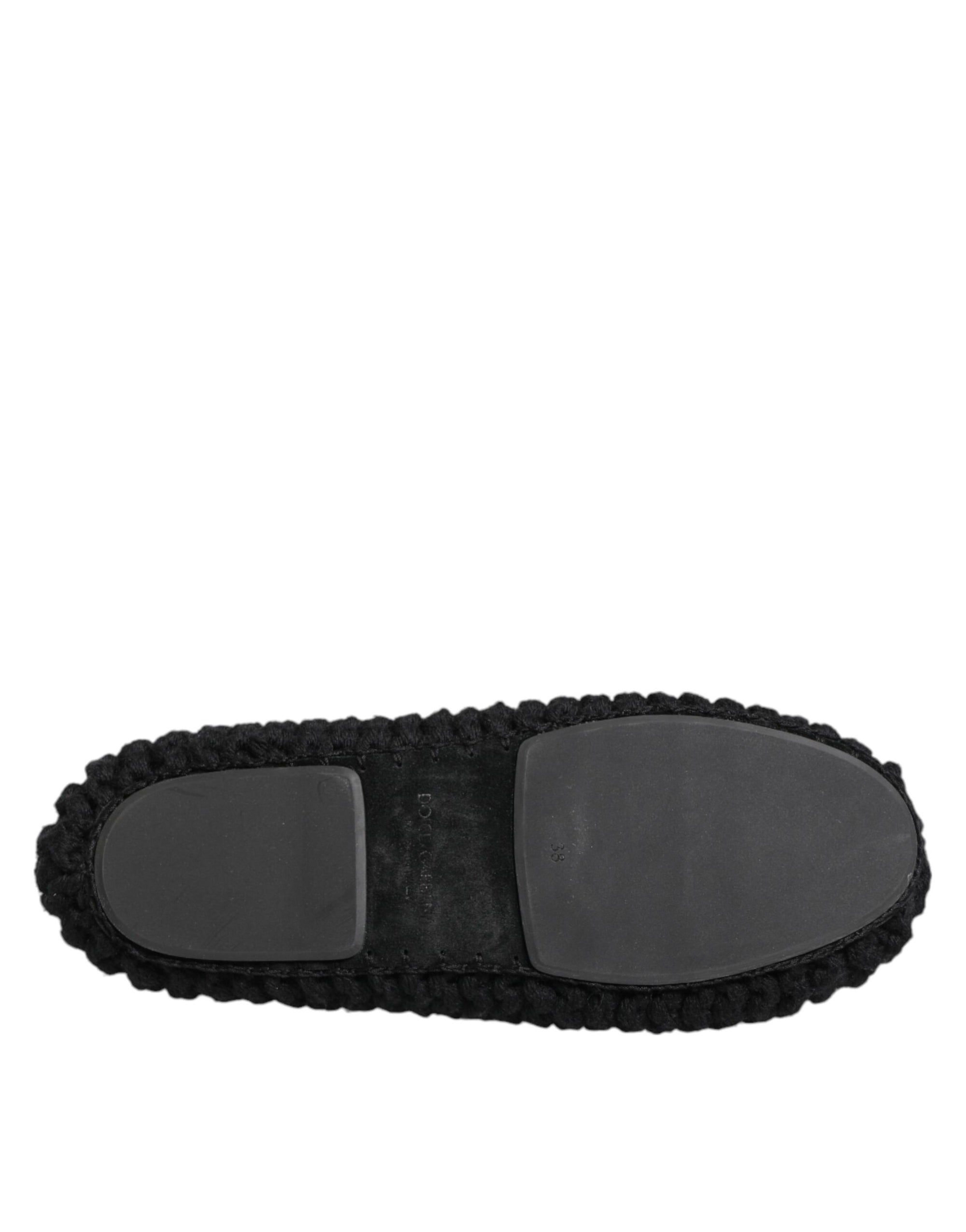 Dolce &amp; Gabbana Black Wool Knit Slip On Ballerina Flats Shoes