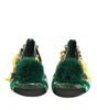 Dolce & Gabbana Green Mink Fur Satin Banana Leaf Sandals Shoes