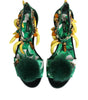 Dolce & Gabbana Green Mink Fur Satin Banana Leaf Sandals Shoes