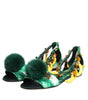 Dolce & Gabbana Green Mink Fur Satin Banana Leaf Sandals Shoes