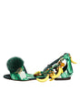 Dolce & Gabbana Green Mink Fur Satin Banana Leaf Sandals Shoes