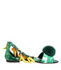 Dolce & Gabbana Green Mink Fur Satin Banana Leaf Sandals Shoes