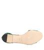 Dolce & Gabbana Green Mink Fur Satin Banana Leaf Sandals Shoes