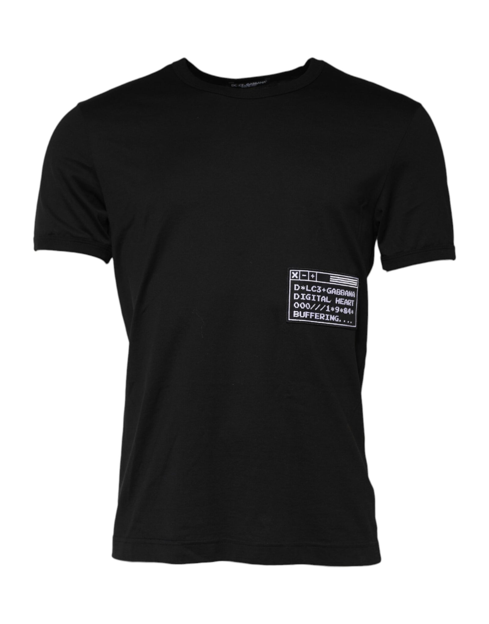 Dolce & Gabbana Black Logo Patch Cotton Crew Neck T-shirt