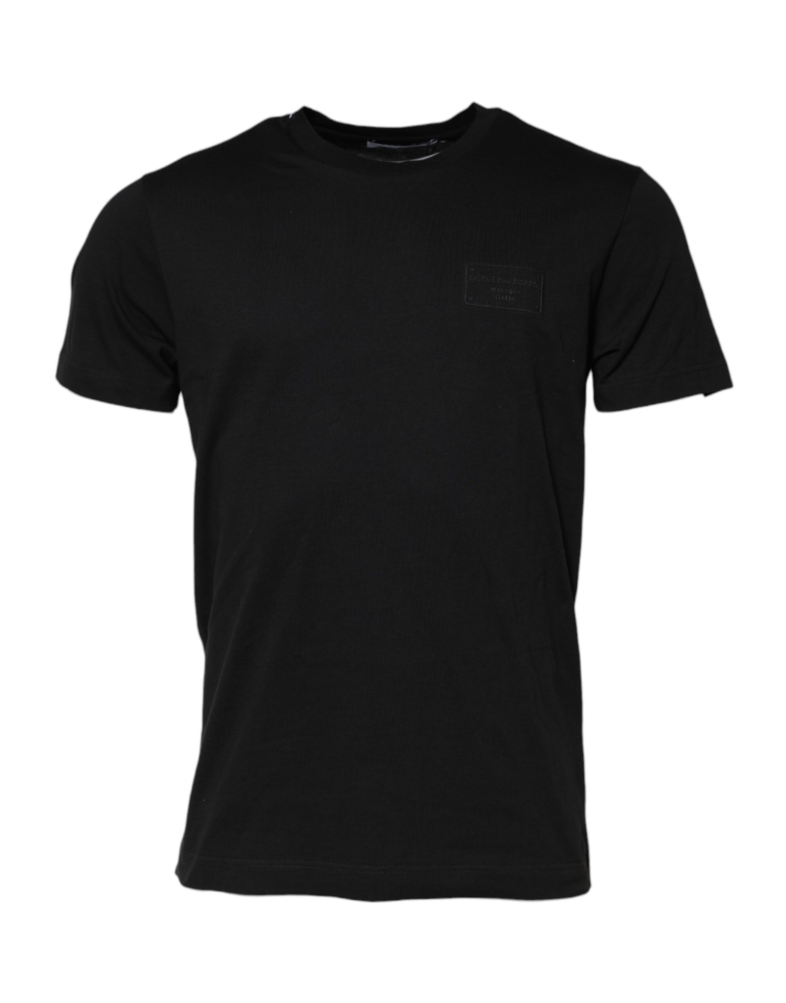 T-shirt ras du cou en coton noir avec plaque logo Dolce &amp; Gabbana