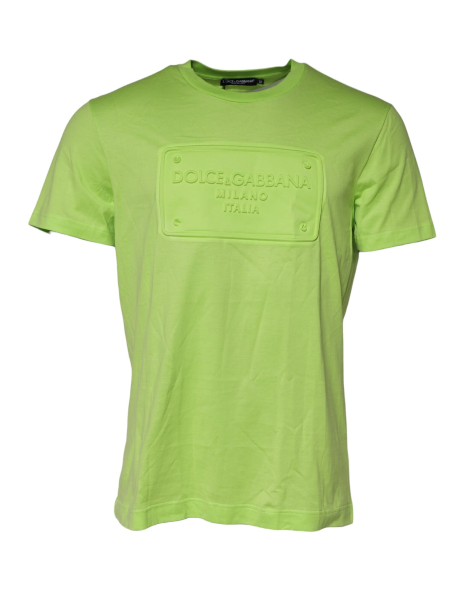 T-shirt ras du cou en coton vert avec logo en relief Dolce &amp; Gabbana