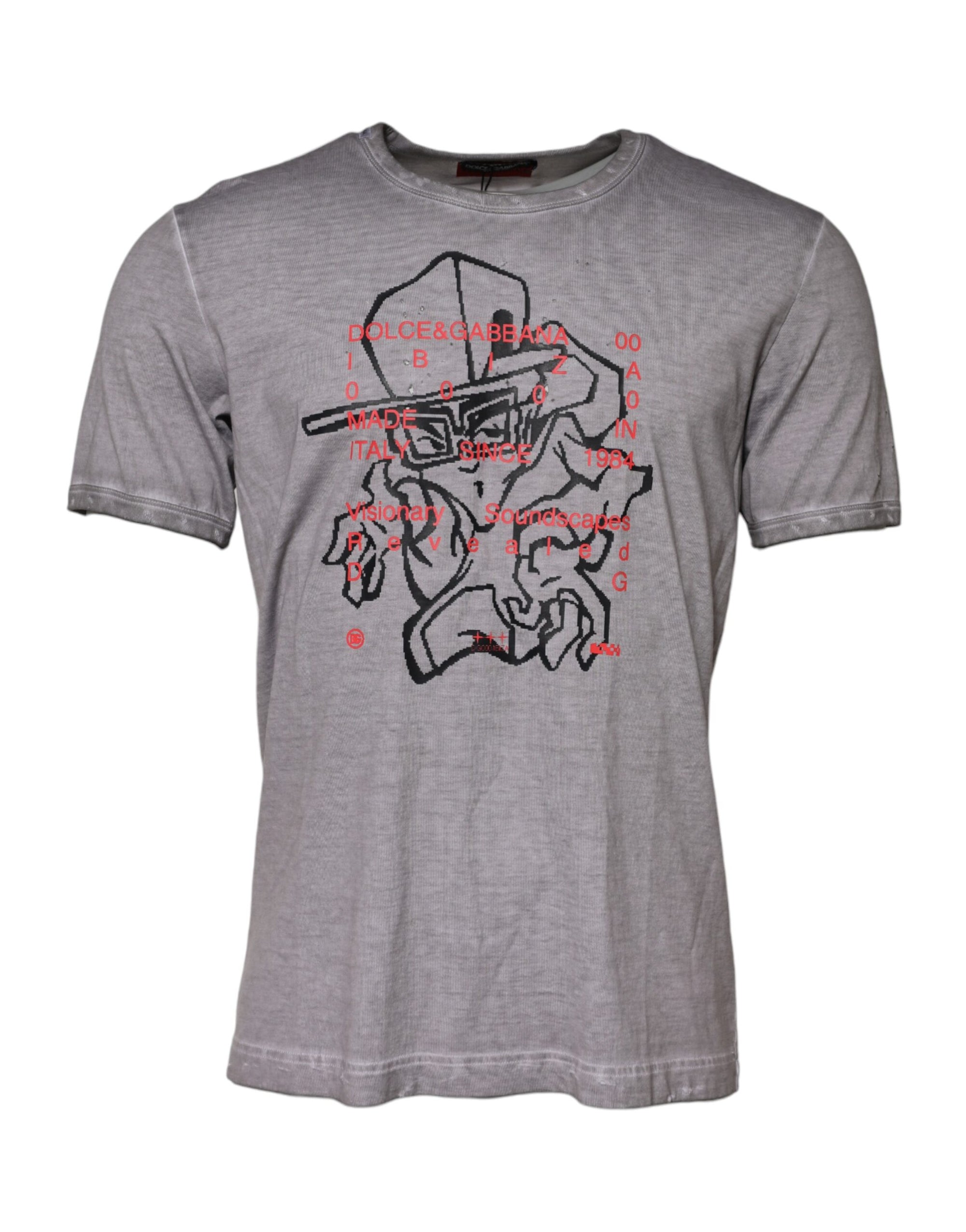 T-shirt ras du cou en coton gris à imprimé graphique Dolce &amp; Gabbana