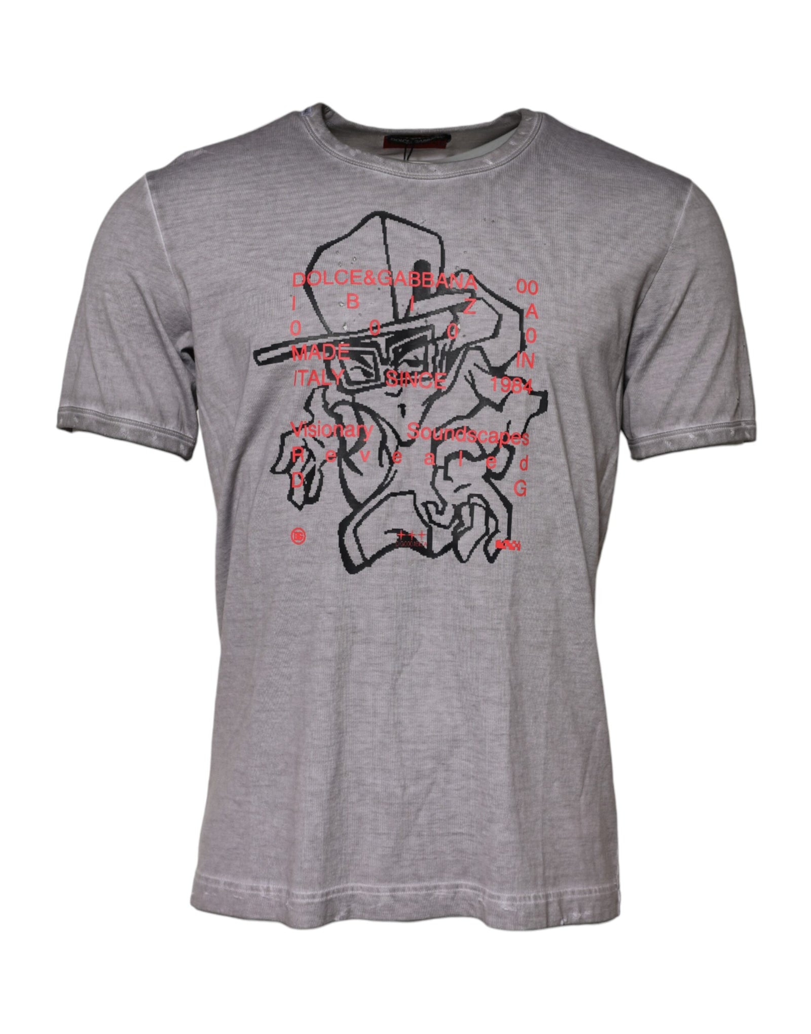 T-shirt ras du cou en coton gris à imprimé graphique Dolce &amp; Gabbana