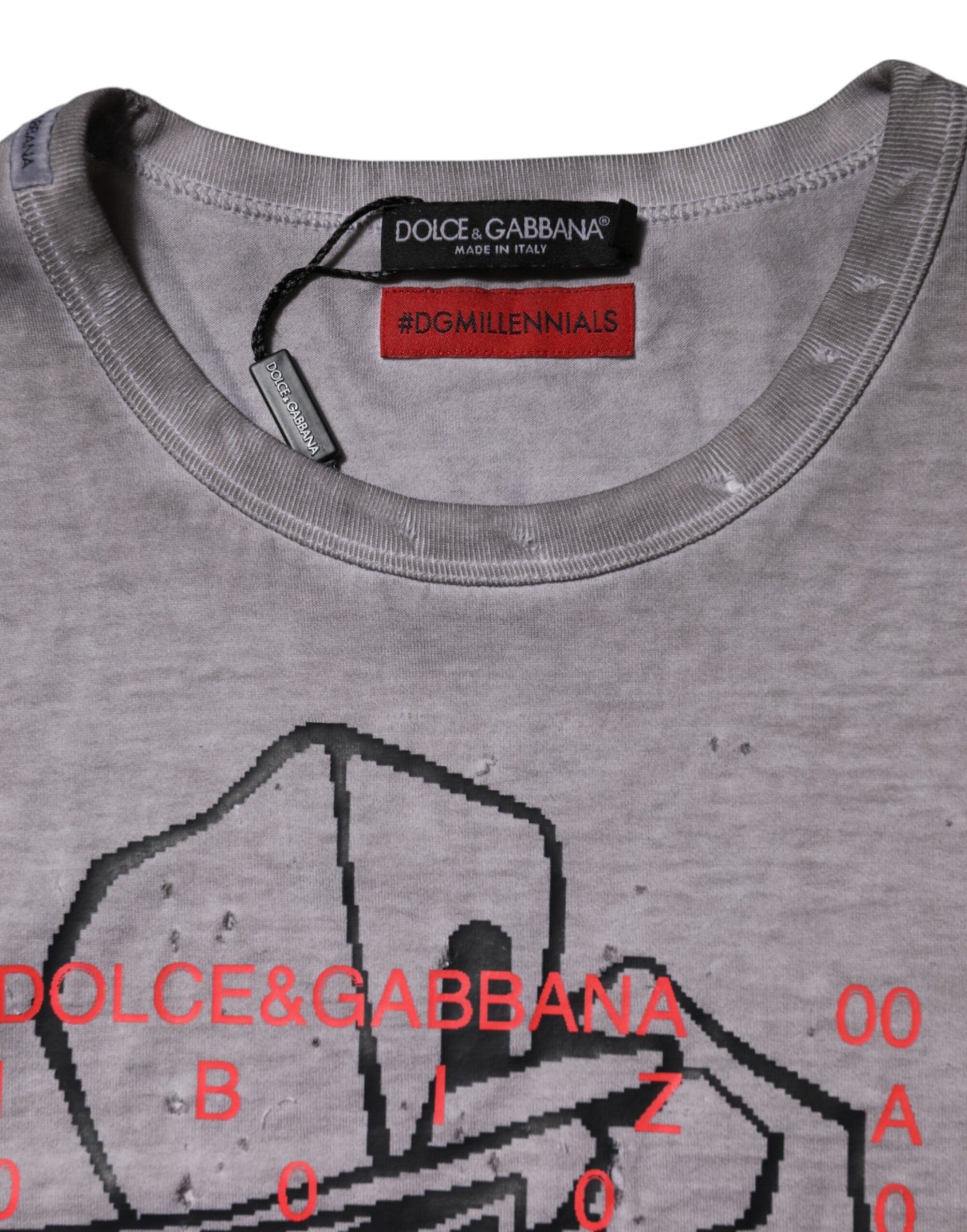 T-shirt ras du cou en coton gris à imprimé graphique Dolce &amp; Gabbana
