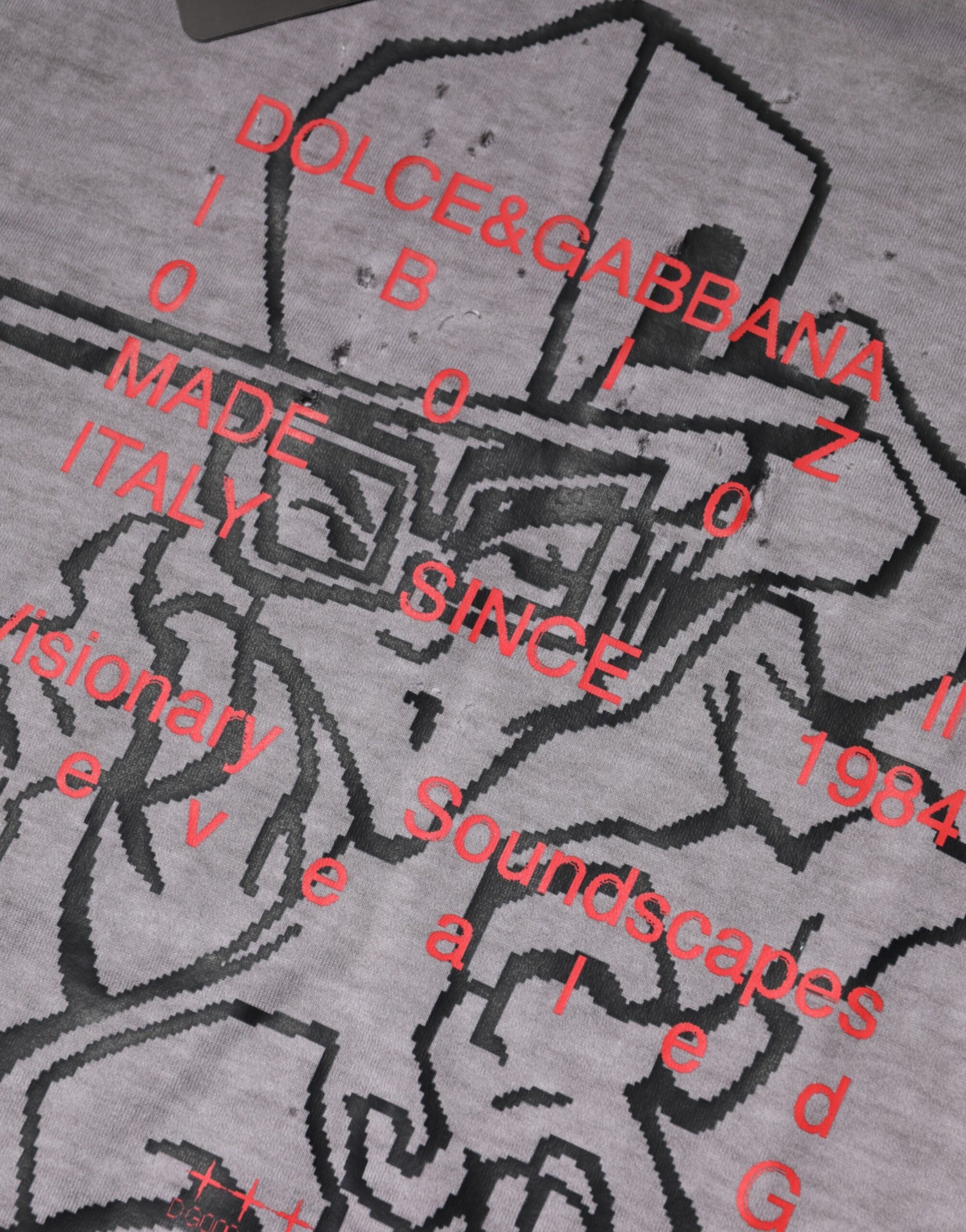T-shirt ras du cou en coton gris à imprimé graphique Dolce &amp; Gabbana