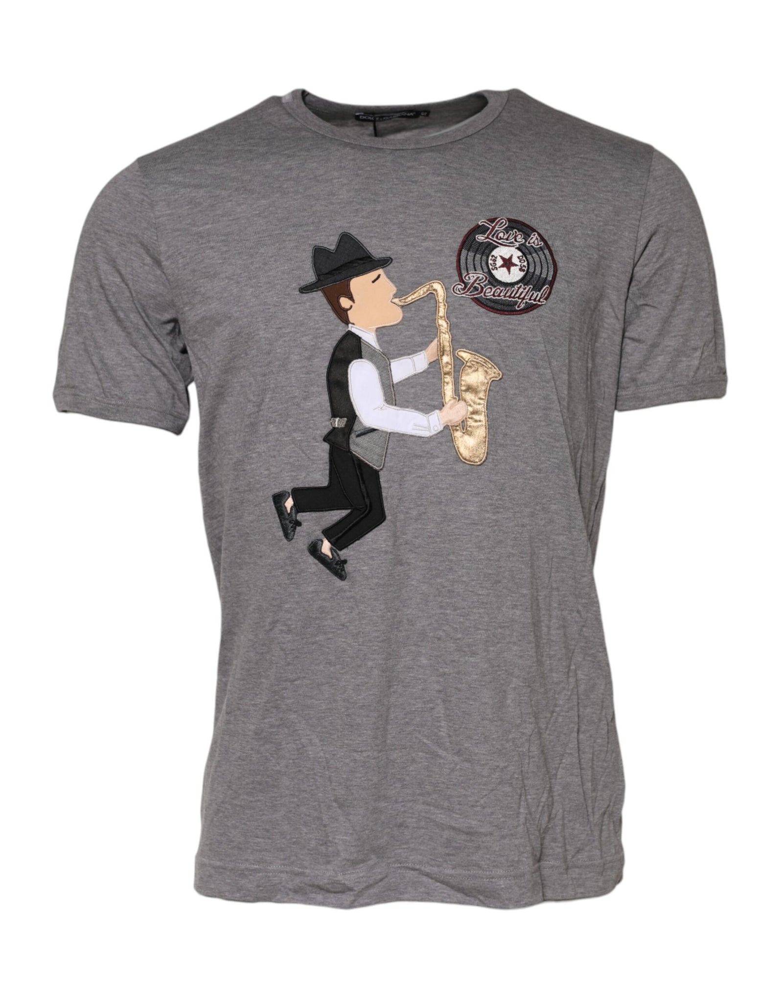 T-shirt ras du cou en coton gris Dolce &amp; Gabbana #DGFamily