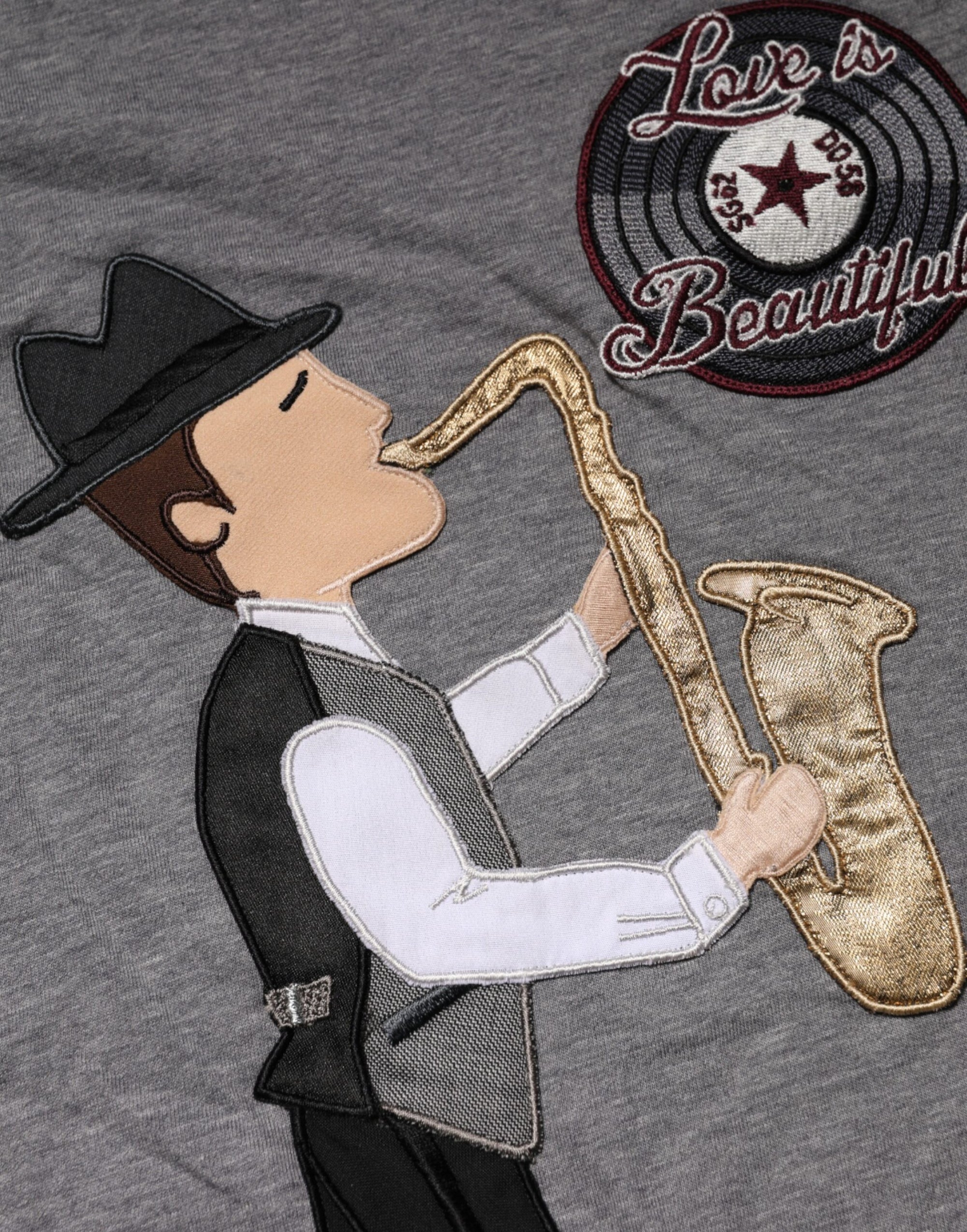 T-shirt ras du cou en coton gris Dolce &amp; Gabbana #DGFamily