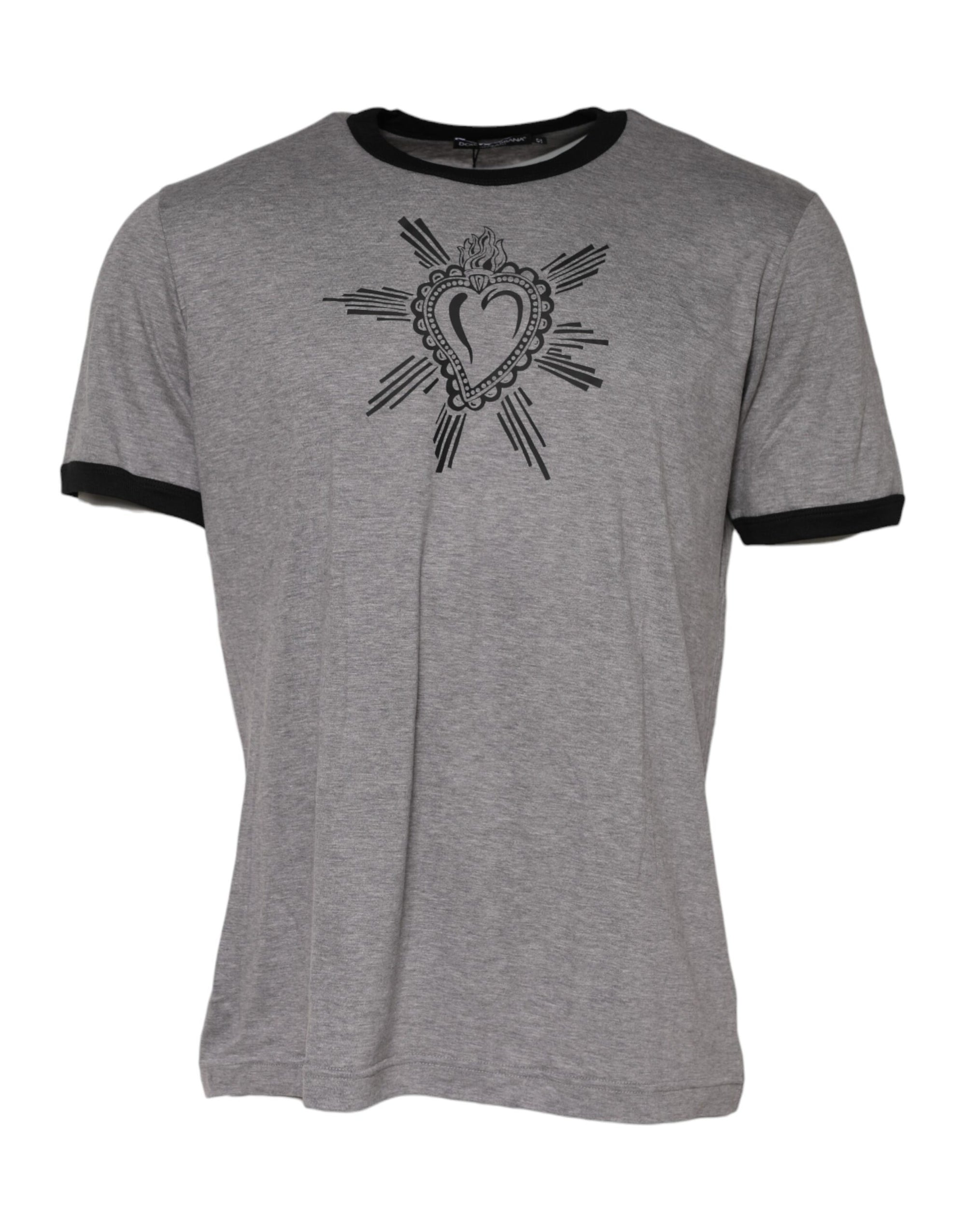 T-shirt ras du cou en coton gris Sacré-Cœur Dolce &amp; Gabbana