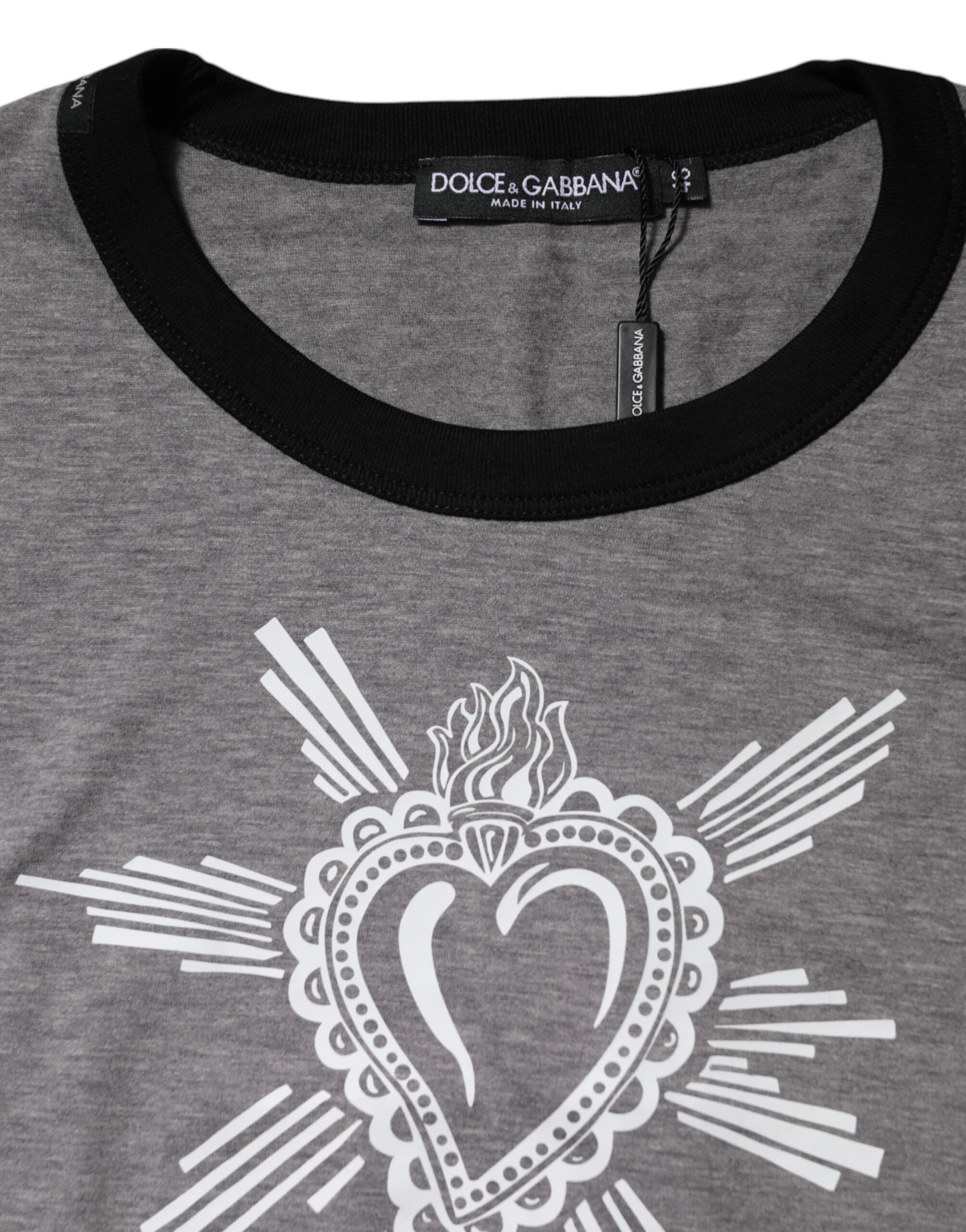 Dolce &amp; Gabbana Gray Sacred Heart Cotton Crew Neck T-shirt