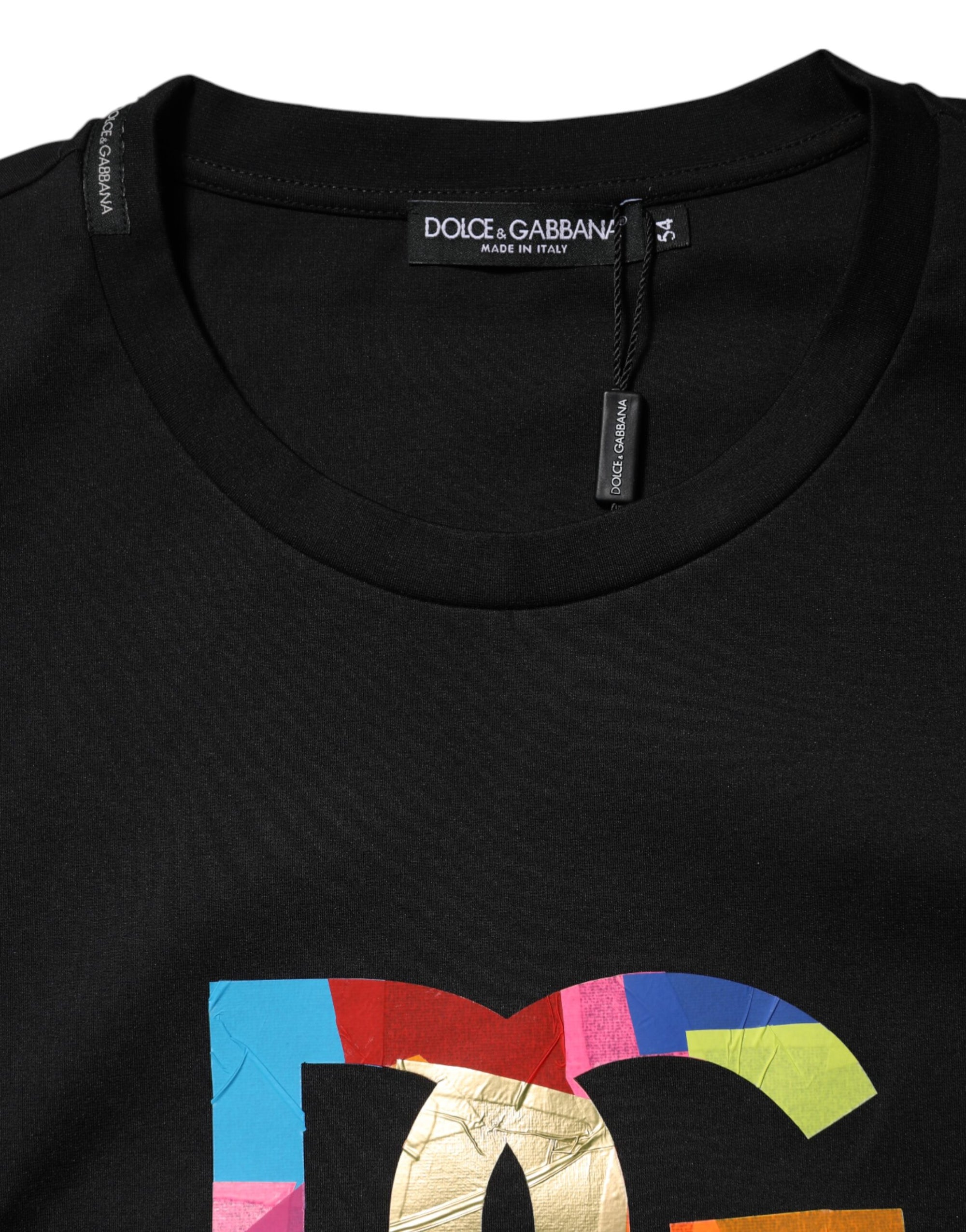 Dolce &amp; Gabbana Black DG Logo Print Cotton Crew Neck T-shirt
