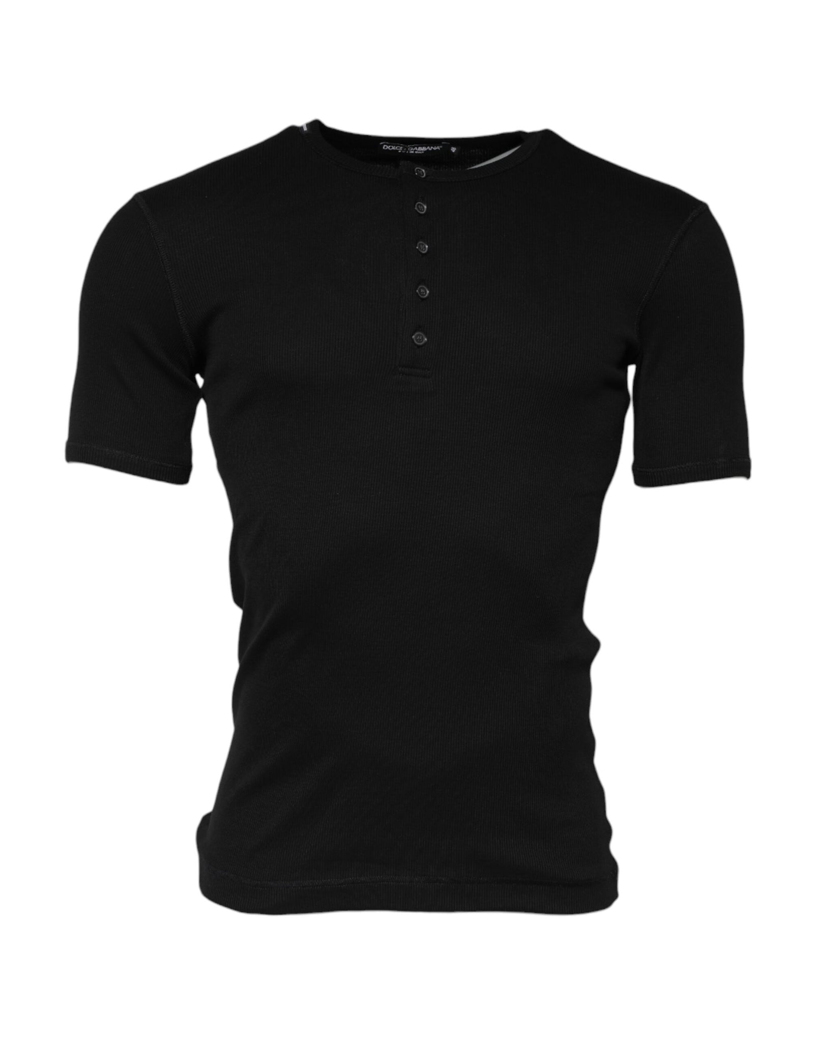 T-shirt Henley ras du cou en coton noir Dolce &amp; Gabbana