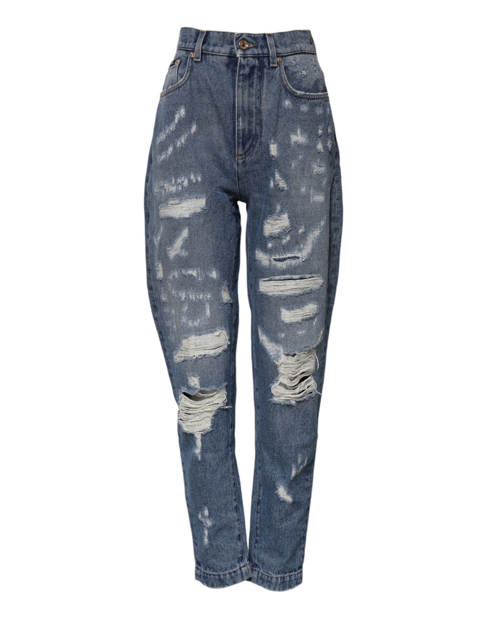 Jean taille haute en denim déchiré bleu AMBER de Dolce &amp; Gabbana 