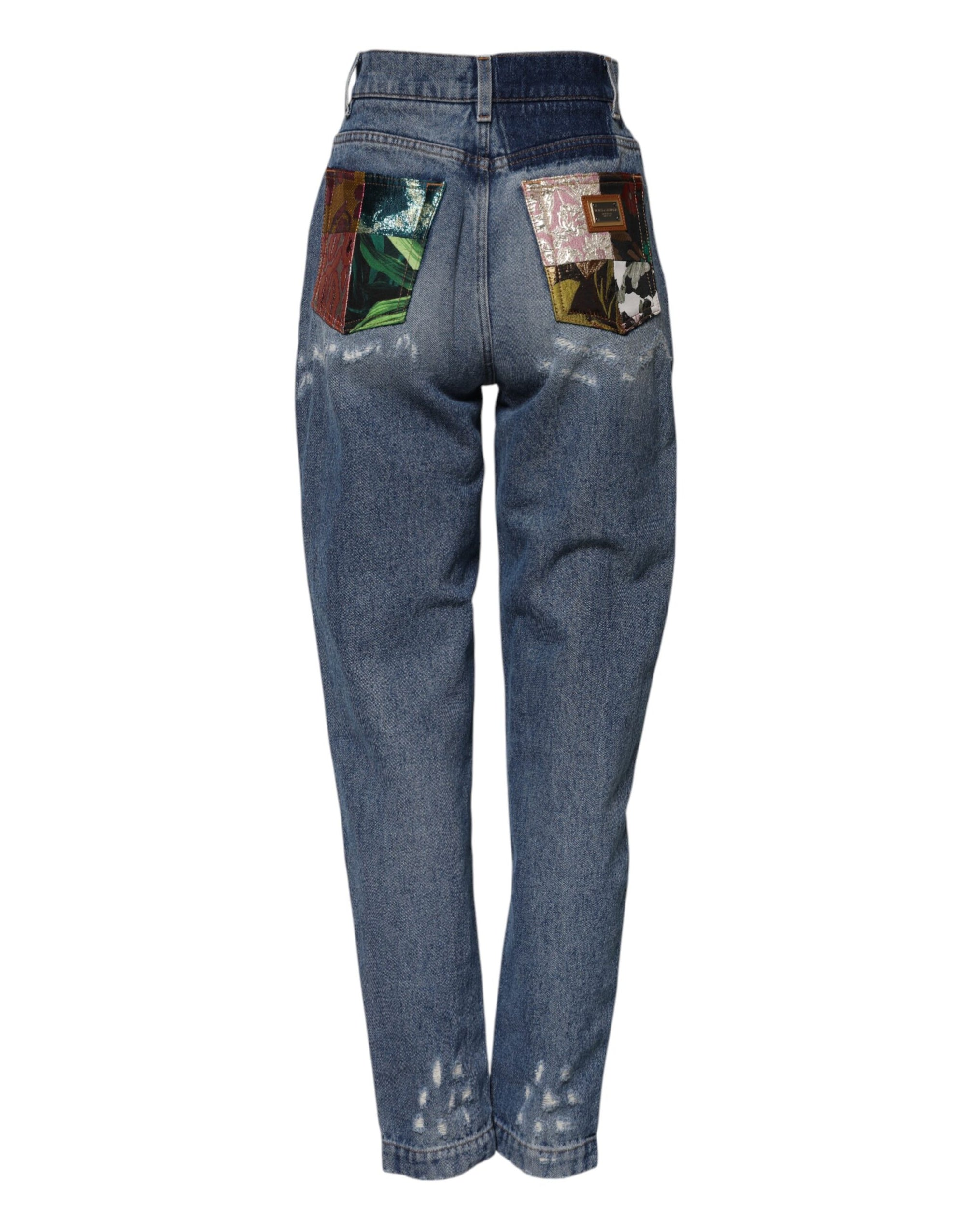 Dolce &amp; Gabbana Blue AMBER Tattered High Waist Denim Jeans 