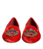 Dolce &amp; Gabbana Red Velvet DG Heart Loafers Flats Shoes