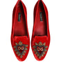 Dolce &amp; Gabbana Red Velvet DG Heart Loafers Flats Shoes