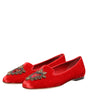 Dolce &amp; Gabbana Red Velvet DG Heart Loafers Flats Shoes