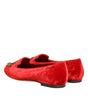 Dolce &amp; Gabbana Red Velvet DG Heart Loafers Flats Shoes