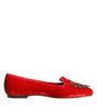 Dolce &amp; Gabbana Red Velvet DG Heart Loafers Flats Shoes