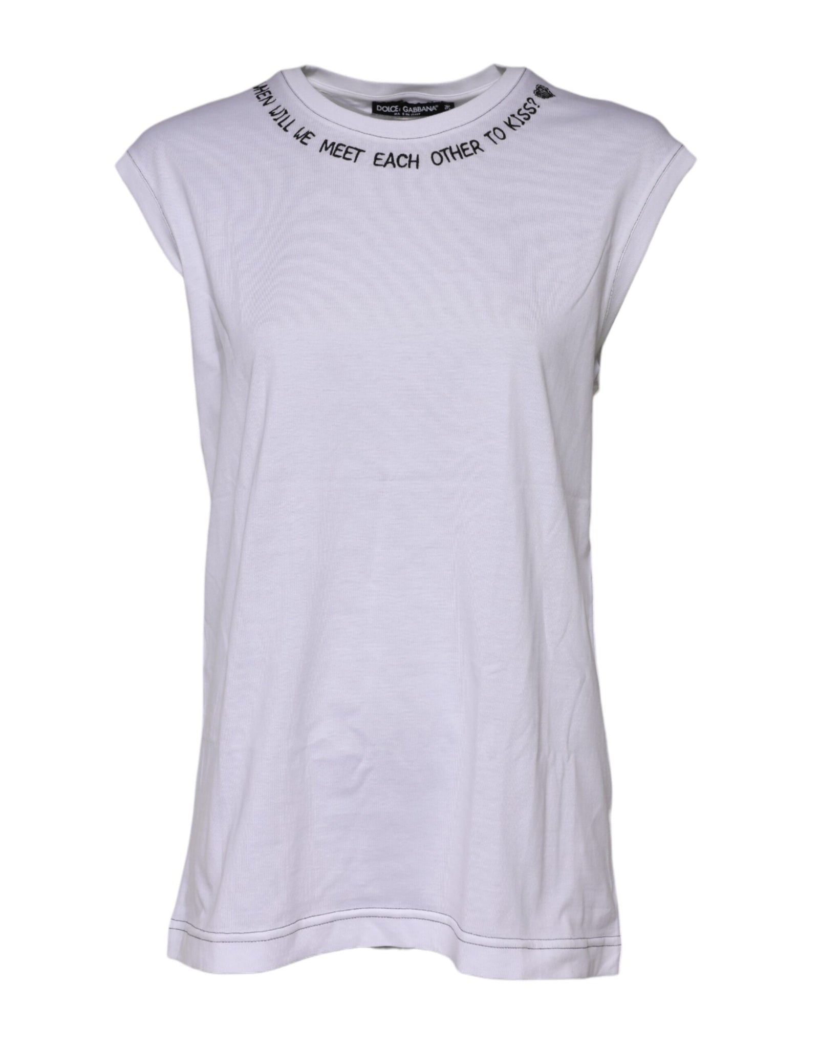 T-shirt débardeur imprimé sans manches en coton blanc Dolce &amp; Gabbana