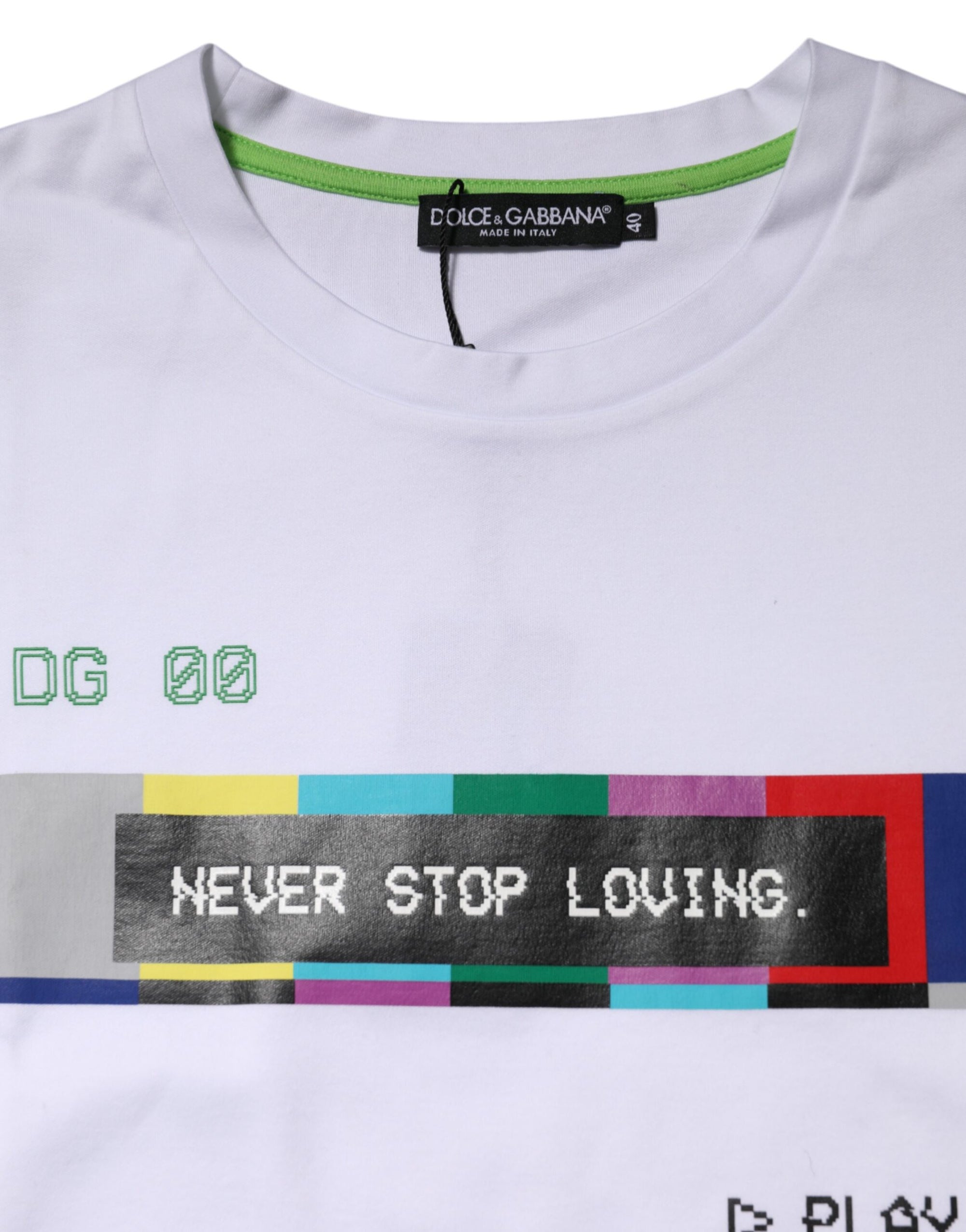 T-shirt à manches courtes imprimé en coton blanc Dolce &amp; Gabbana 