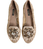 Dolce & Gabbana Ivory Taormina Lace Crystals Flats Shoes