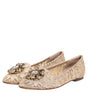 Dolce & Gabbana Ivory Taormina Lace Crystals Flats Shoes