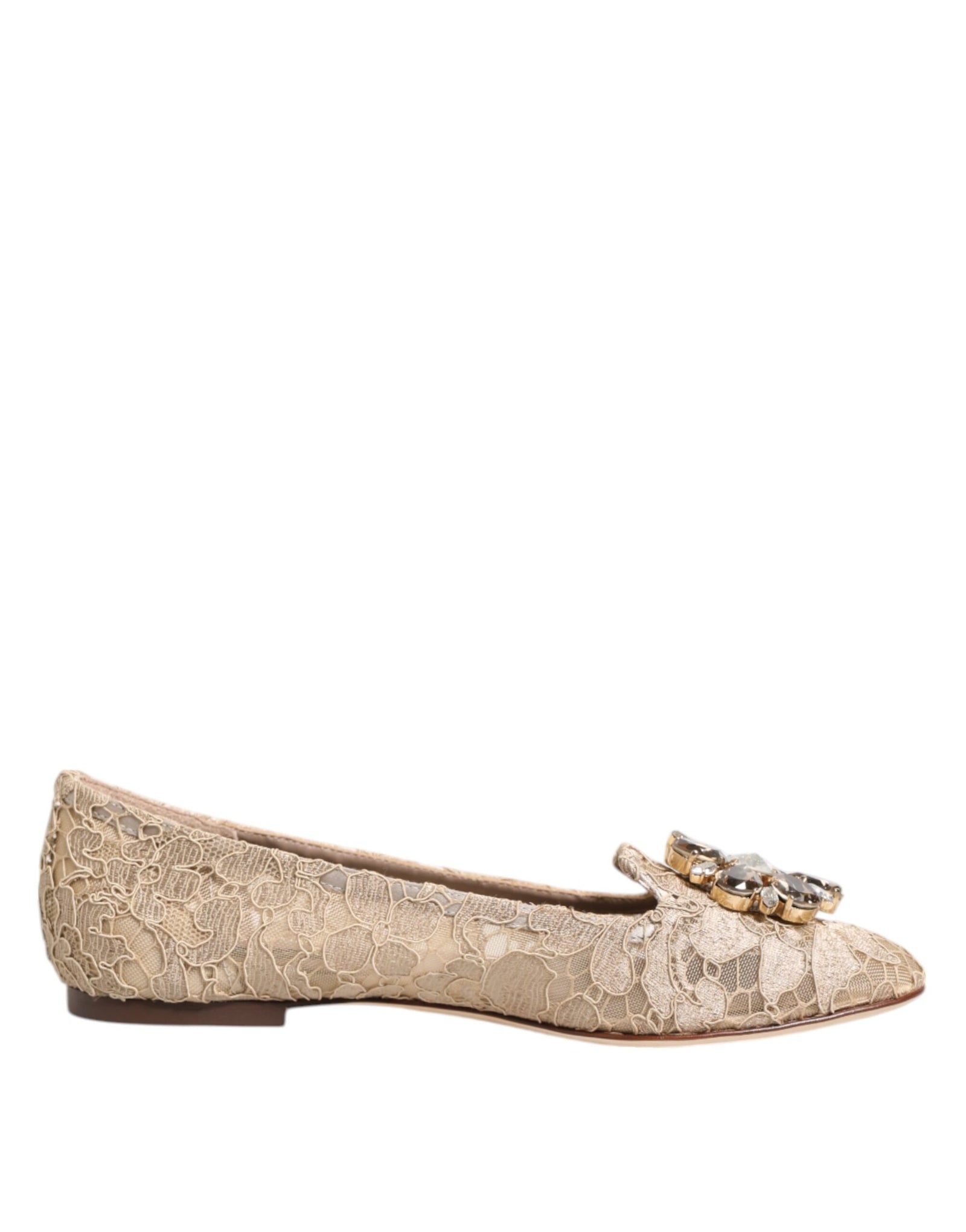 Dolce &amp; Gabbana Ivory Taormina Lace Crystals Flats Shoes