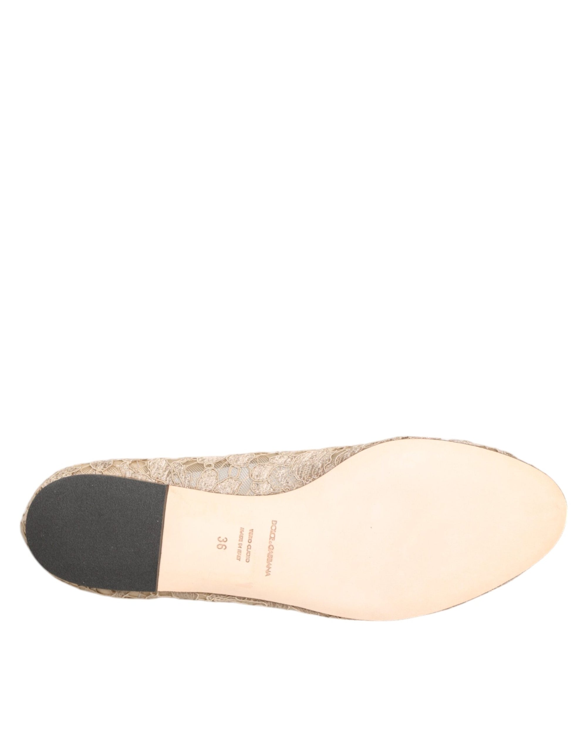 Dolce & Gabbana Ivory Taormina Lace Crystals Flats Shoes