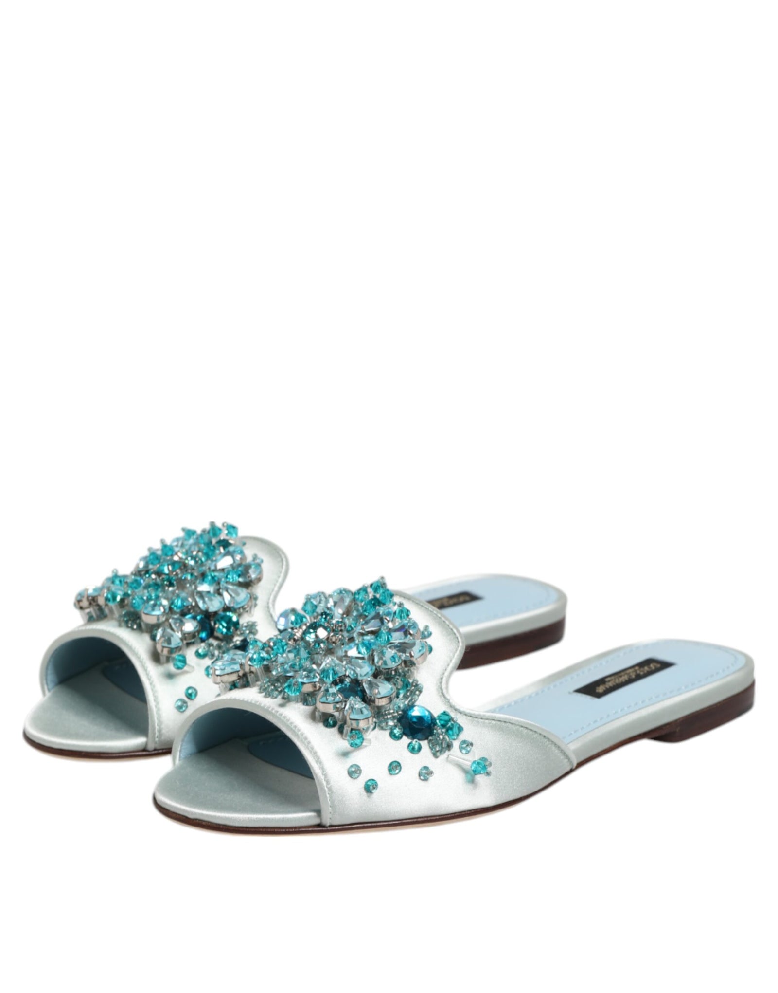 Chaussures à enfiler Dolce &amp; Gabbana en cuir bleu argenté ornées de perles