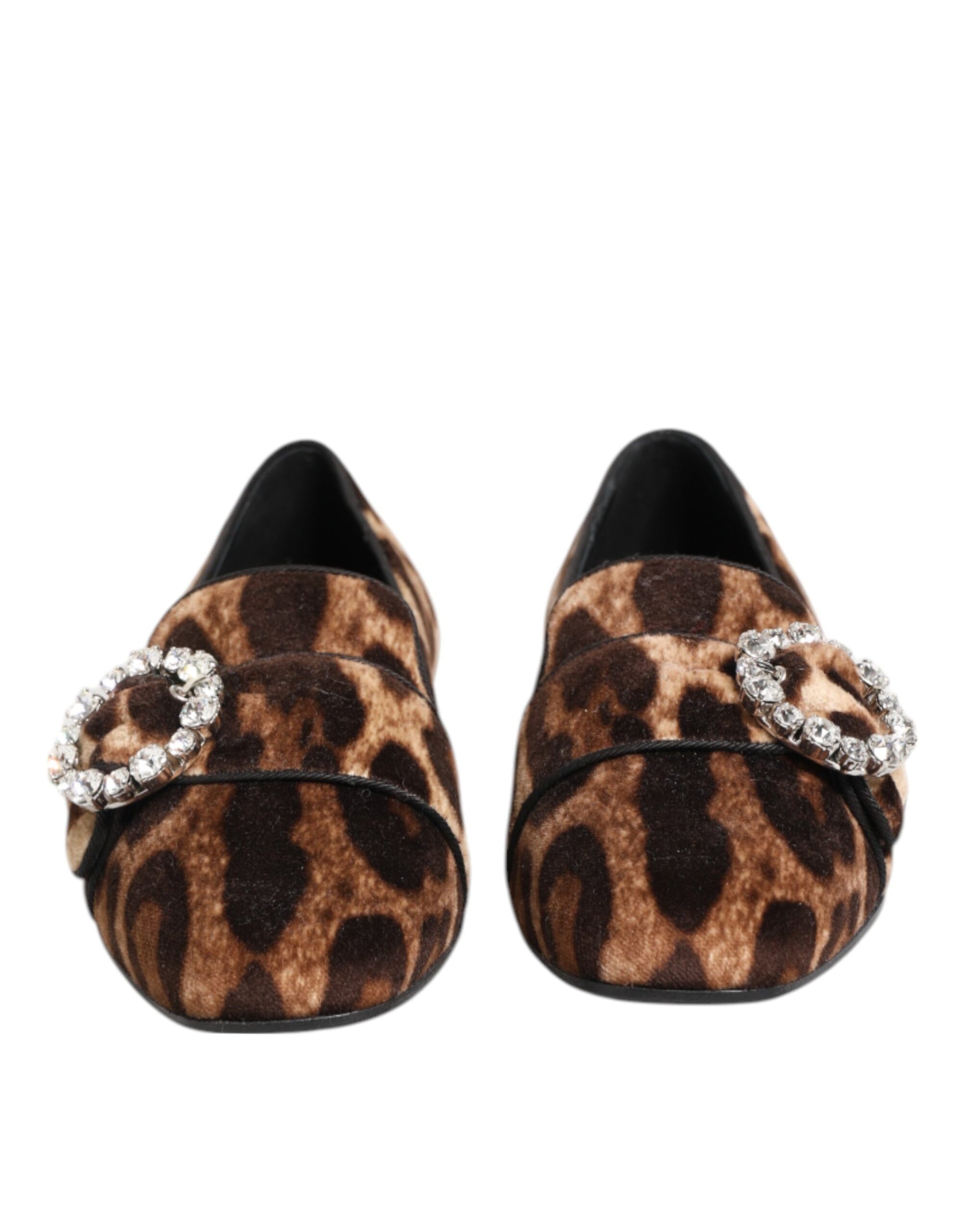 Dolce &amp; Gabbana Brown Leopard Print Crystals Loafers Flats Shoes