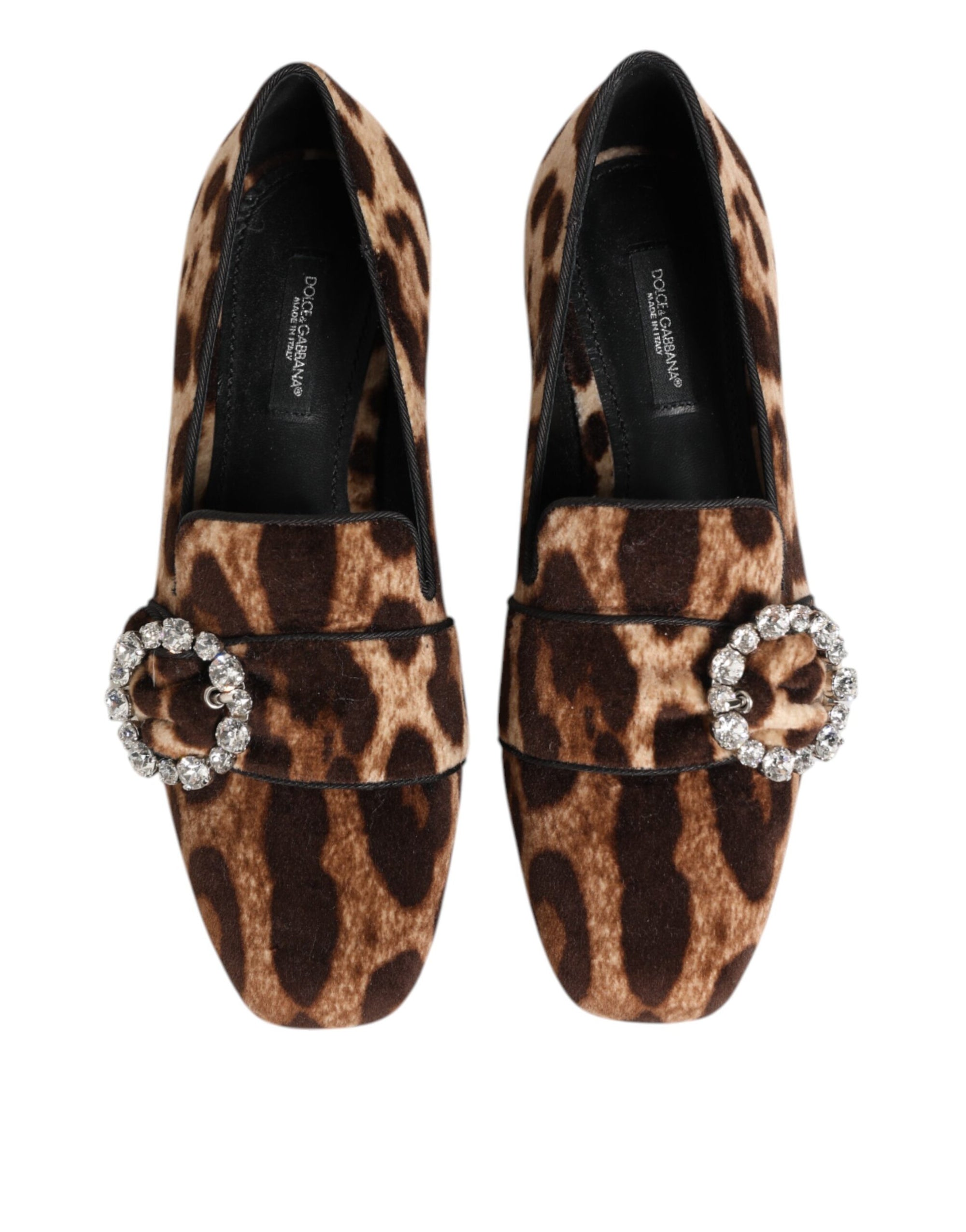 Dolce &amp; Gabbana Brown Leopard Print Crystals Loafers Flats Shoes