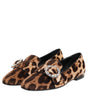 Dolce &amp; Gabbana Brown Leopard Print Crystals Loafers Flats Shoes