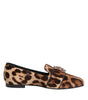 Dolce &amp; Gabbana Brown Leopard Print Crystals Loafers Flats Shoes