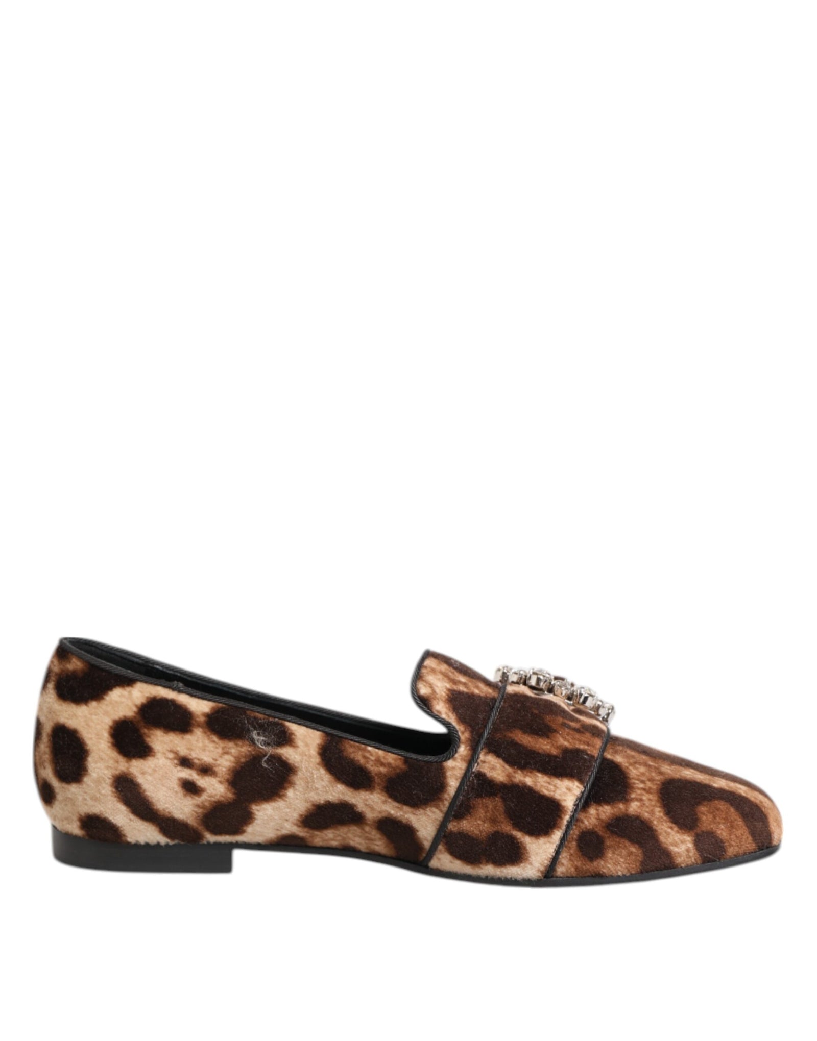 Dolce &amp; Gabbana Brown Leopard Print Crystals Loafers Flats Shoes
