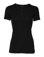 Dolce &amp; Gabbana Black Cotton Henley Short Sleeves Top T-shirt