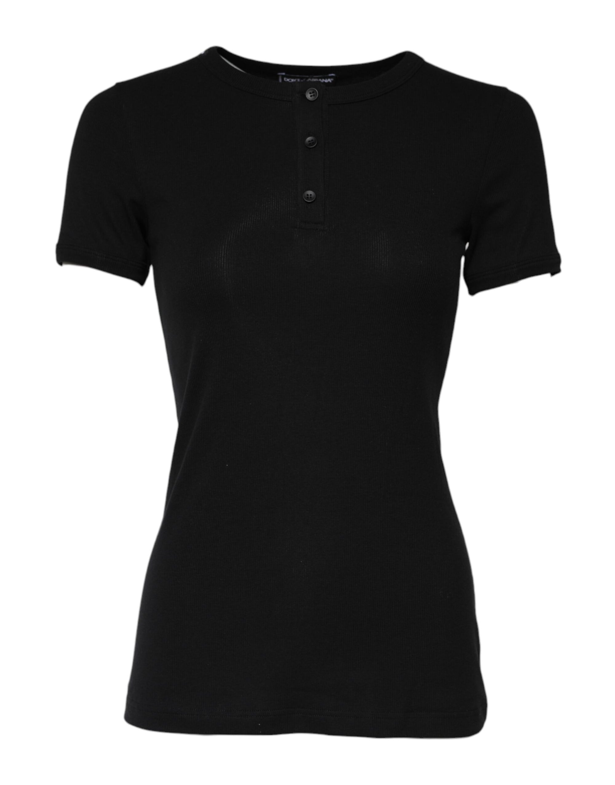 Dolce &amp; Gabbana Black Cotton Henley Short Sleeves Top T-shirt