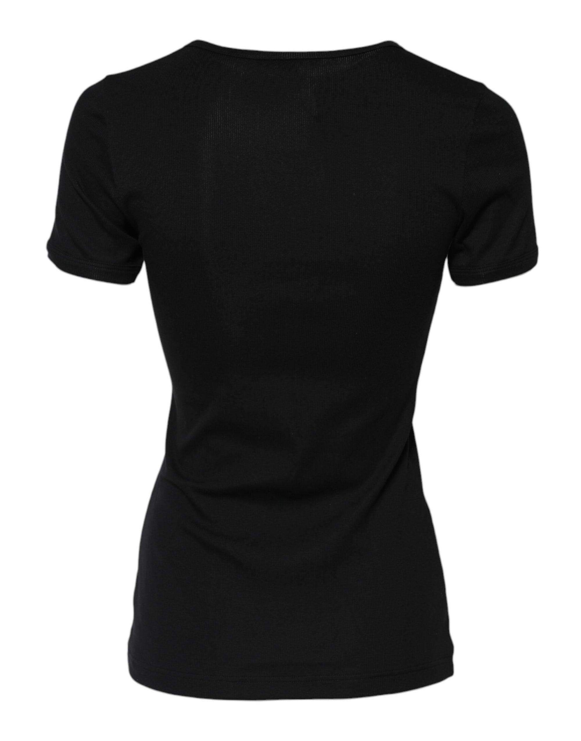 Dolce &amp; Gabbana Black Cotton Henley Short Sleeves Top T-shirt
