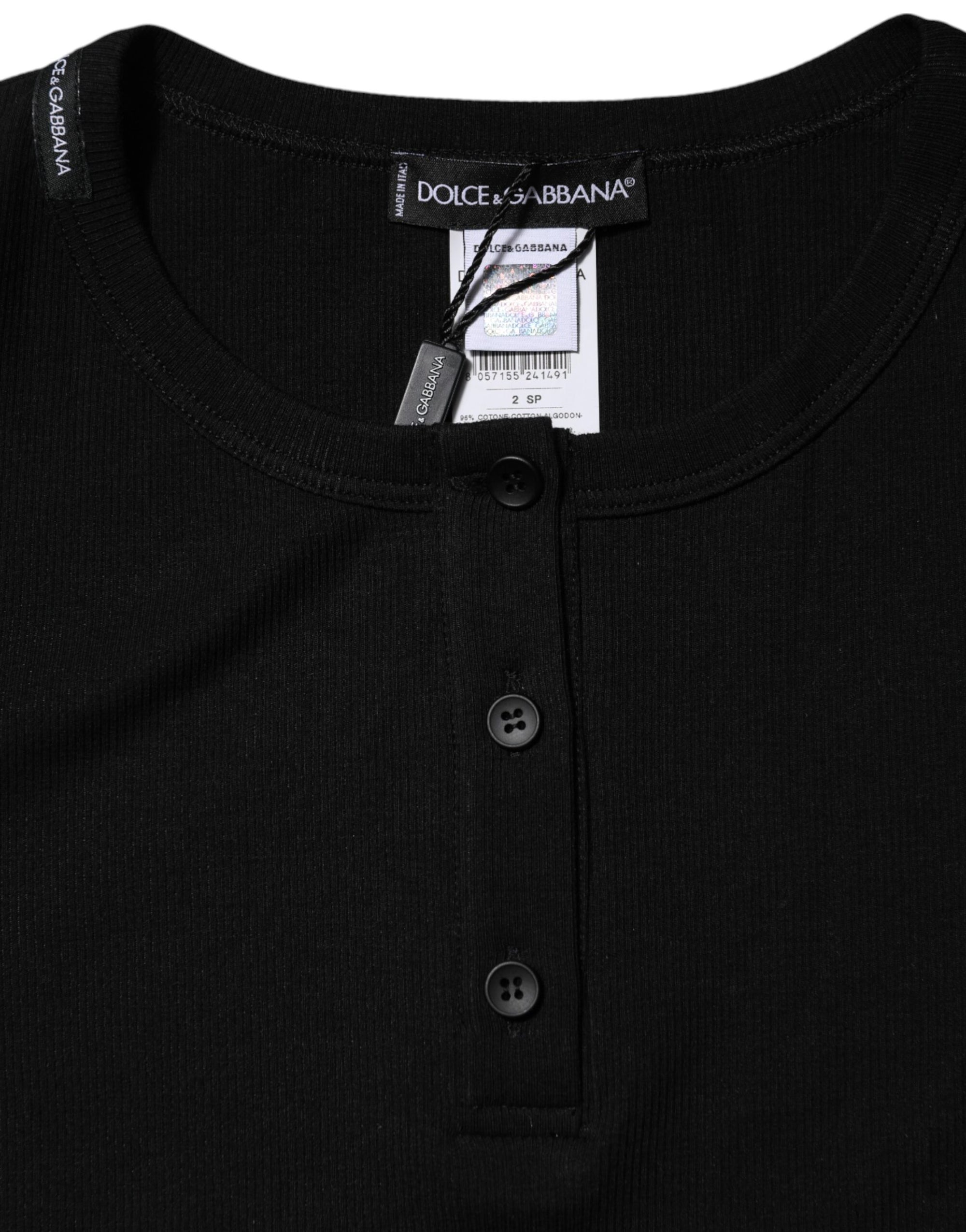 Dolce &amp; Gabbana Black Cotton Henley Short Sleeves Top T-shirt