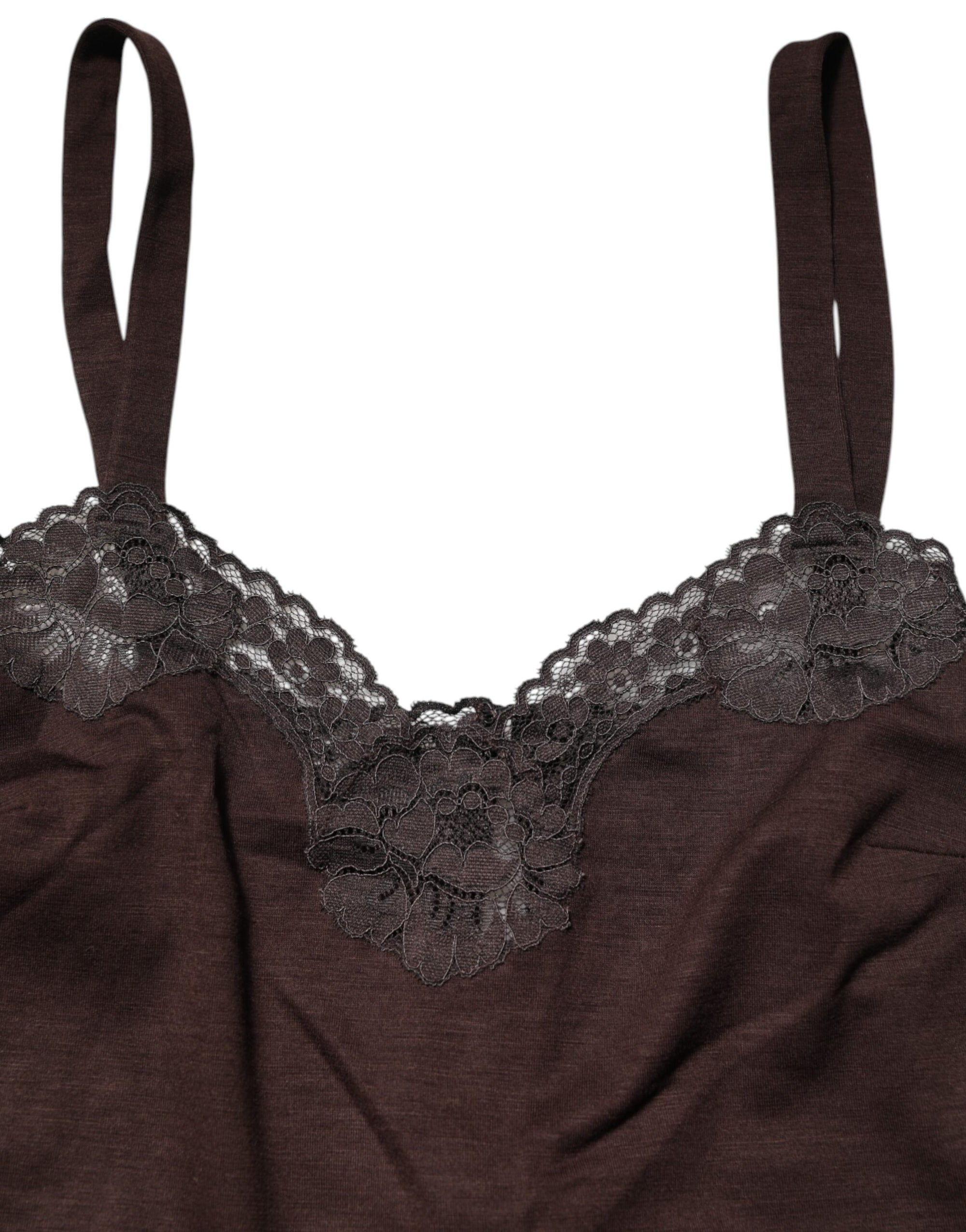 Débardeur sans manches en laine marron foncé avec bordure en dentelle Dolce &amp; Gabbana